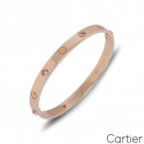 Cartier Rose Gold Pink Sapphire Love Bracelet Size 18 B60311118